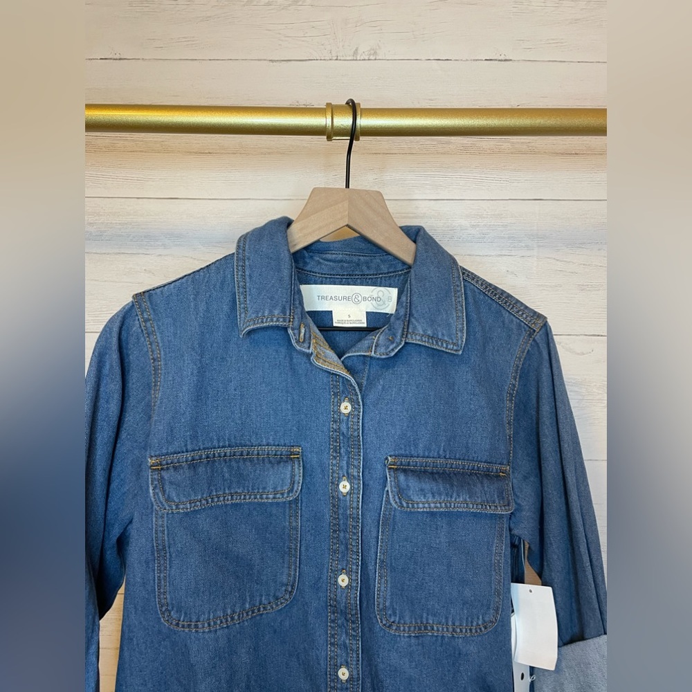 Treasure & Bond Denim Jean Shirt Jacket Button Down Size S - Picture 3 of 5